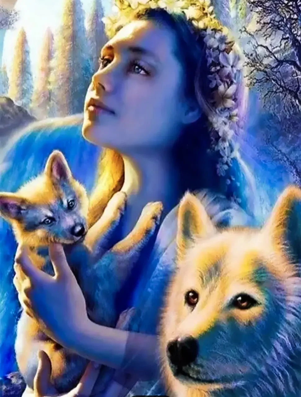 Алмазна мозаїка Дівчина і вовки на полотні з підрамником 40х50 см (GA71164)