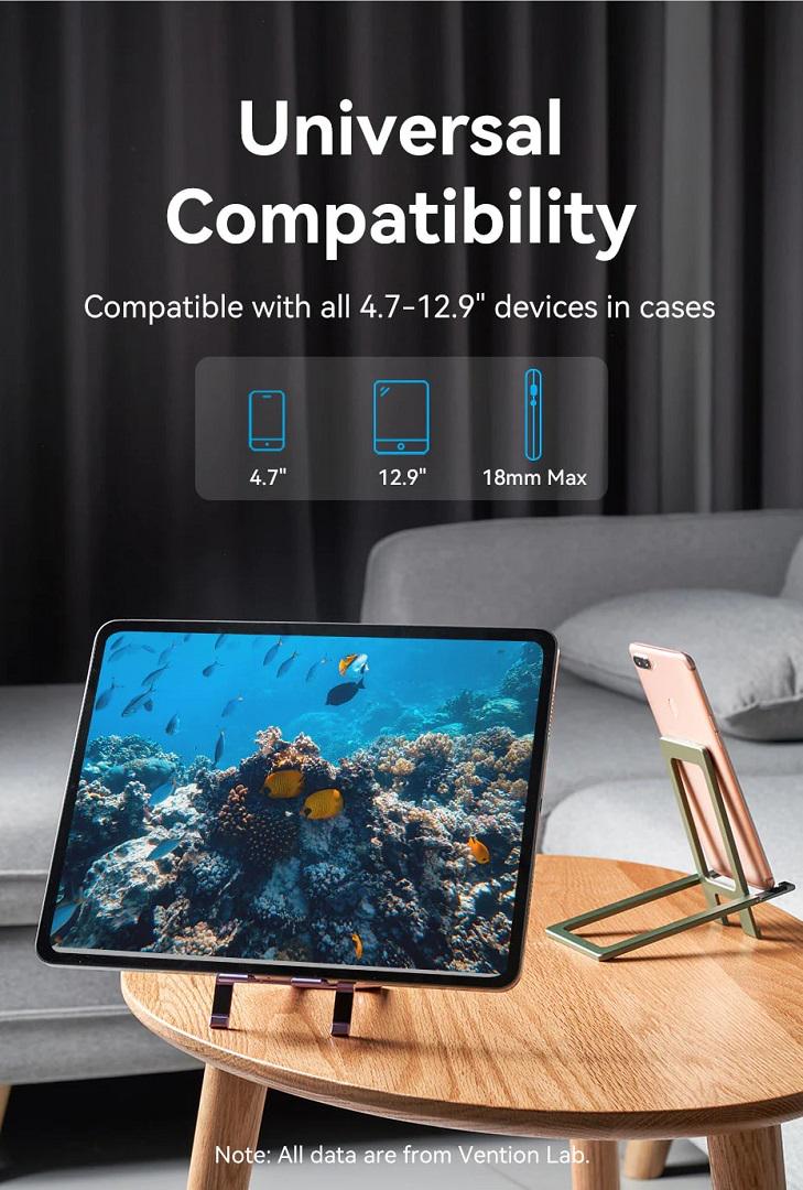 Держатель для телефона Vention Portable Cell Phone Stand Holder Desk Aluminum Alloy Type Gray (KCZH0) - фото 4 Держатель для телефона Vention Portable Cell Phone Stand Holder Desk Aluminum Alloy Type Gray (KCZH0) - фото 4