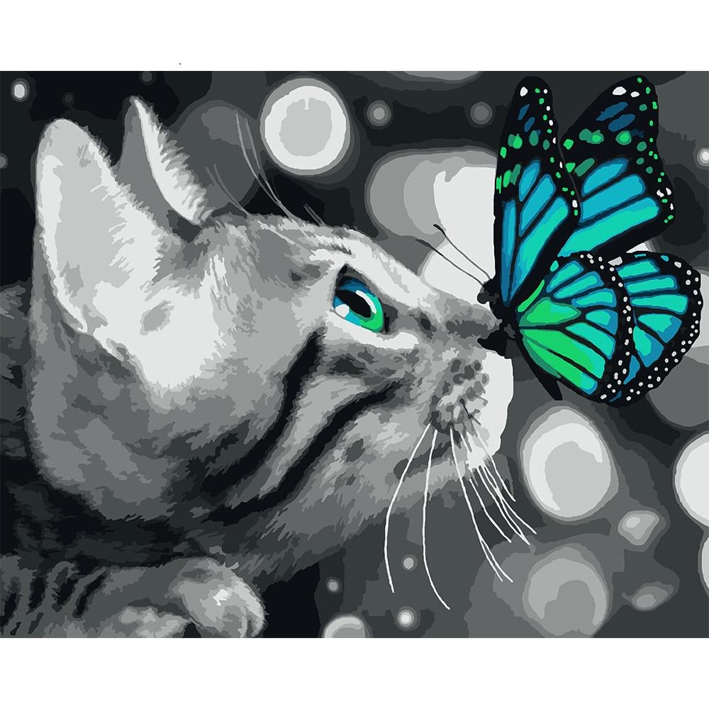 Картина по номерам SANTI Котик с бабочкой 40х50 см (954479)