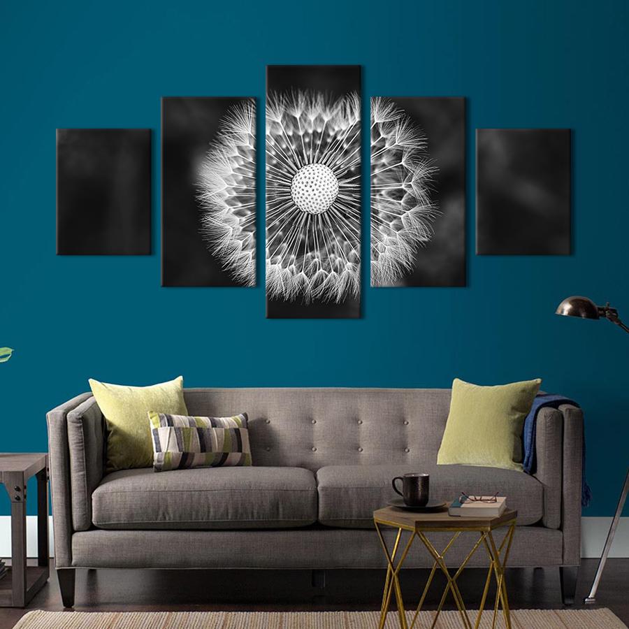 Картина на холсте Нежный одуванчик на чёрном фоне 187x94 см (800-52)