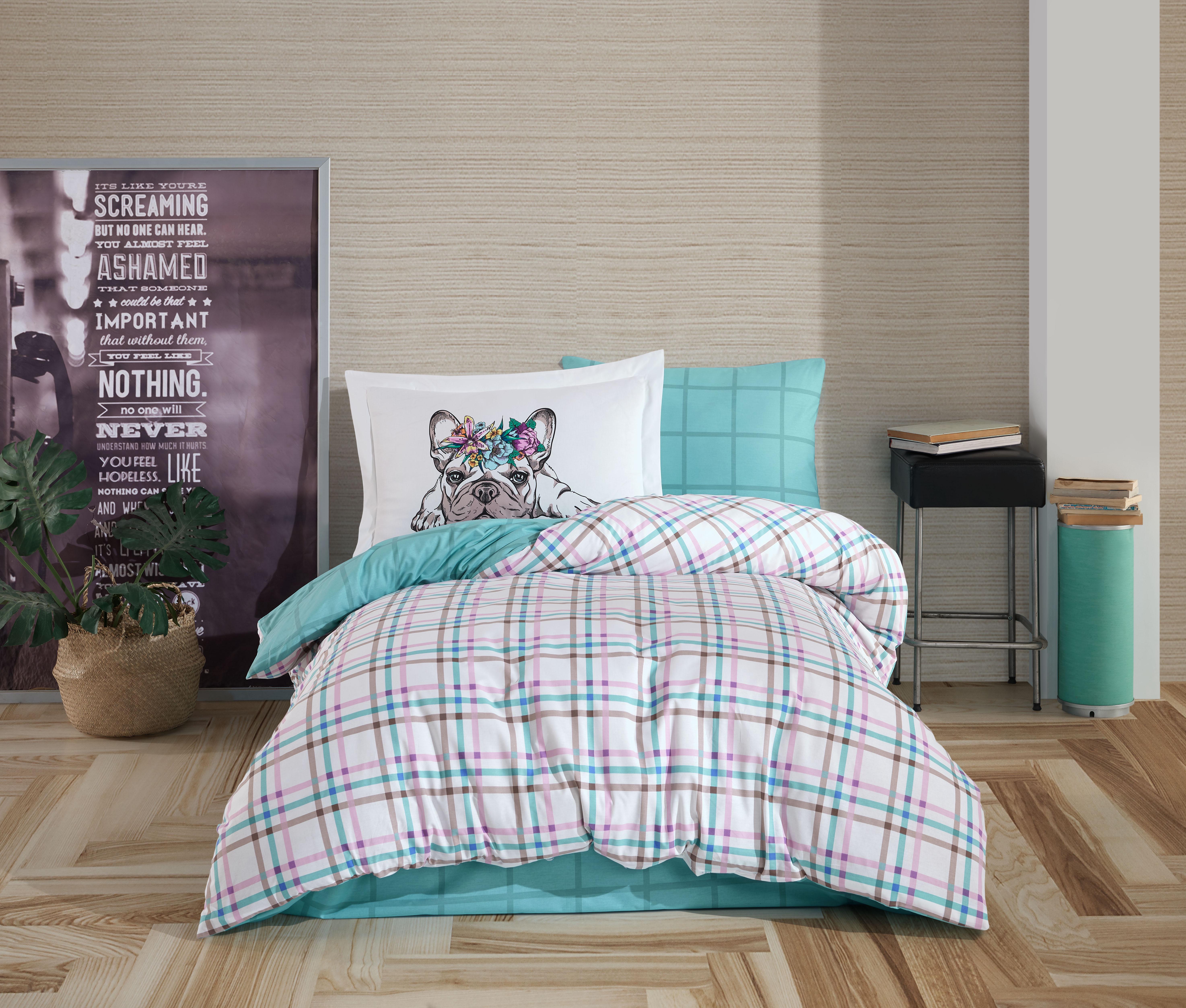 Комплект постельного белья HOBBY Poplin MONART 160х220 см/50х70 см Мятный (8698499166646)