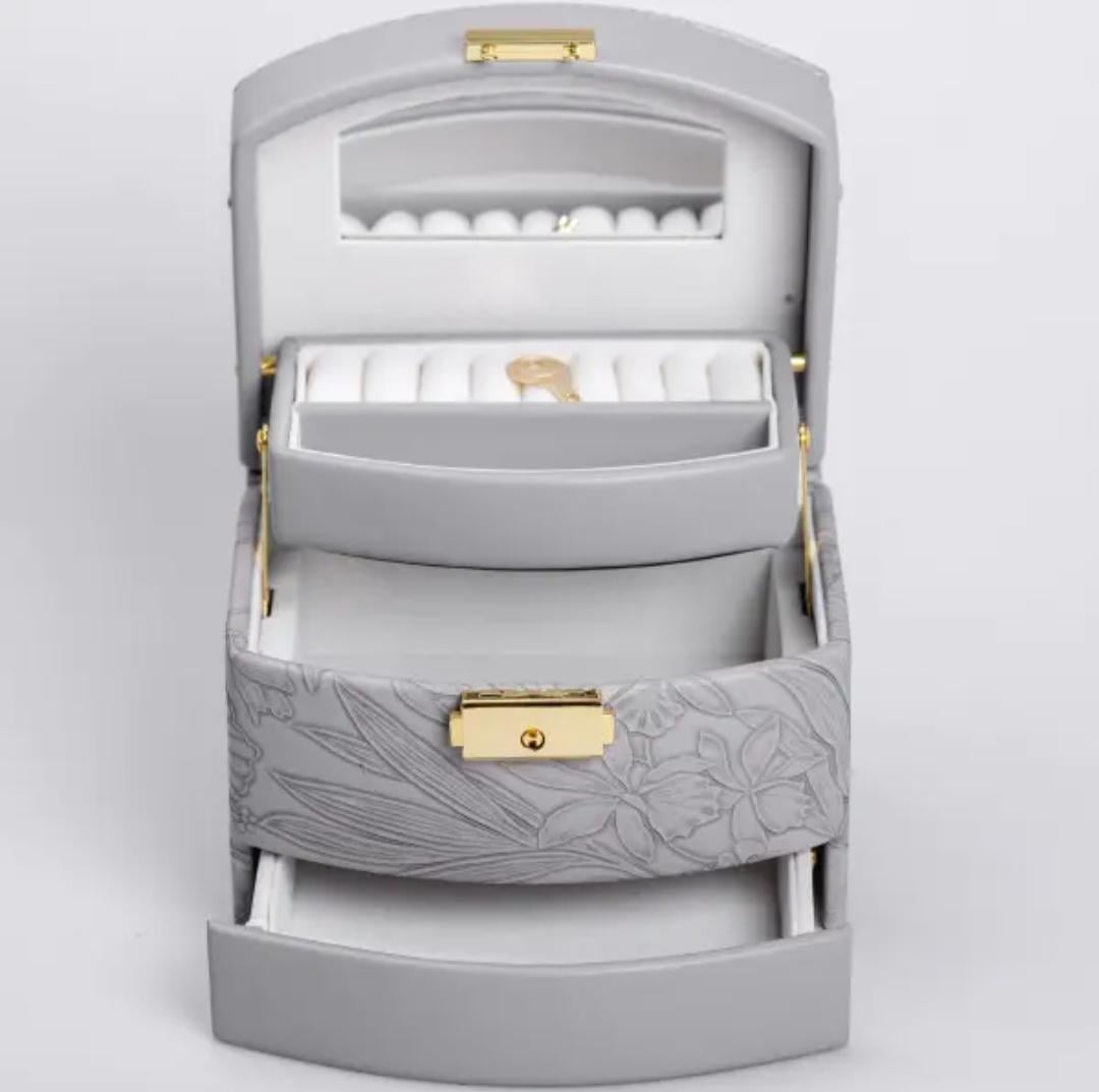 Кейс-сундучок для украшений YIWU HP-5-23G экокожа с замком 15,5х11,5х11,5 см Серый