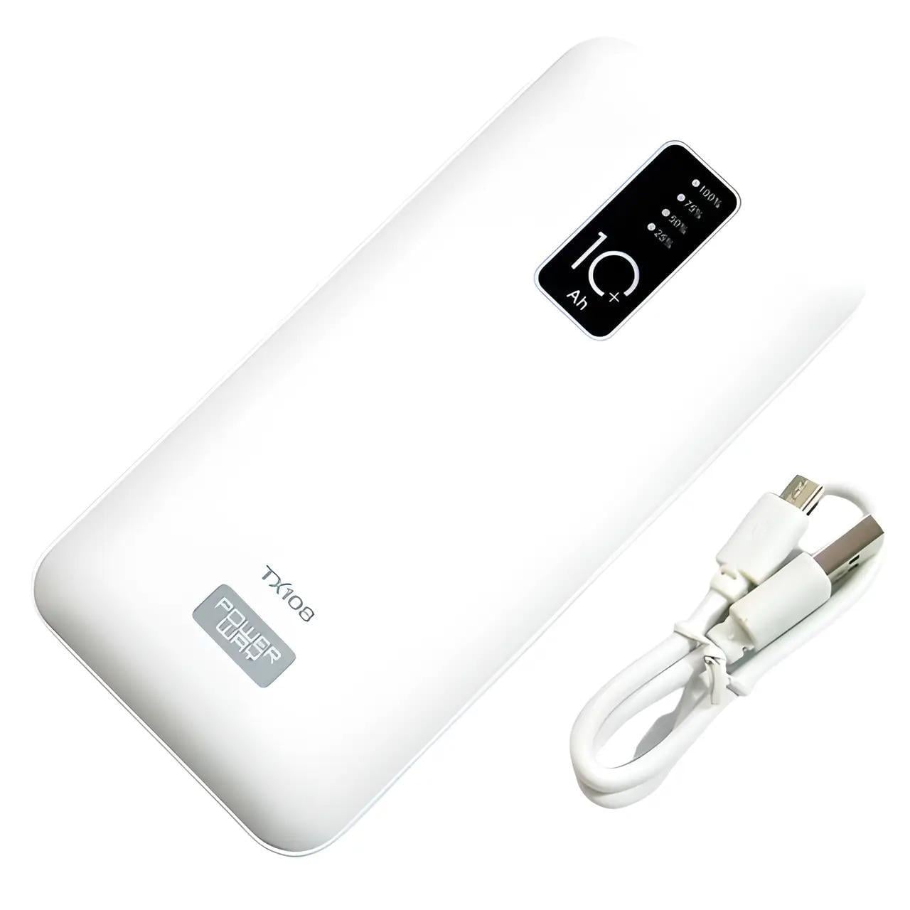 Повербанк с цифровым дисплеем Good Idea Powerway TX108 10000 А с защищенным кабелем Белый (TX108) Повербанк с цифровым дисплеем Good Idea Powerway TX108 10000 А с защищенным кабелем Белый (TX108)
