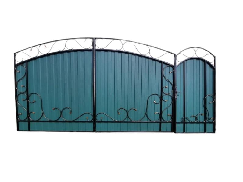Ворота ковані з хвірткою та профнастилом 3400х2000 мм (0113)