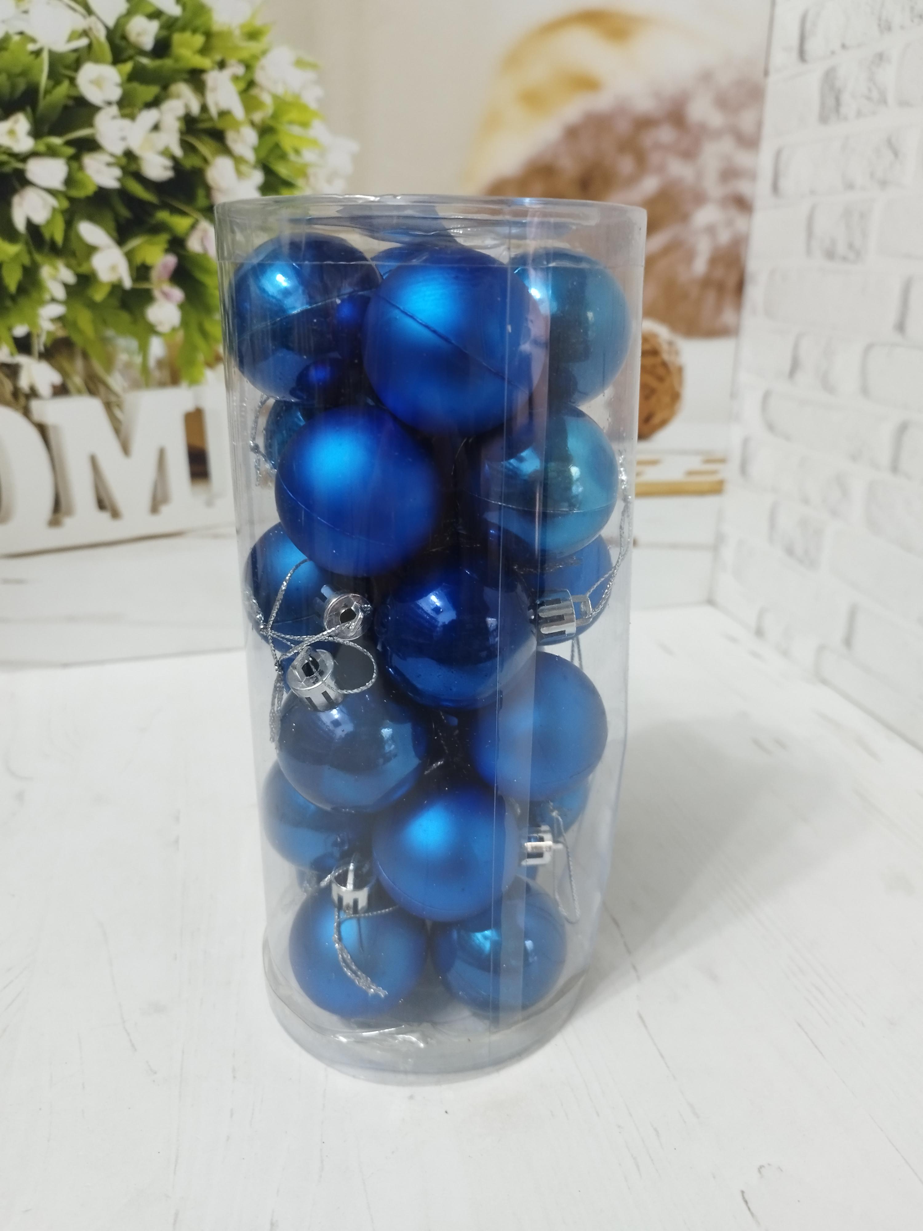 Набор новогодних шаров на елку пластиковых 4 см 24 шт. Синий (LS9004-1) - фото 1