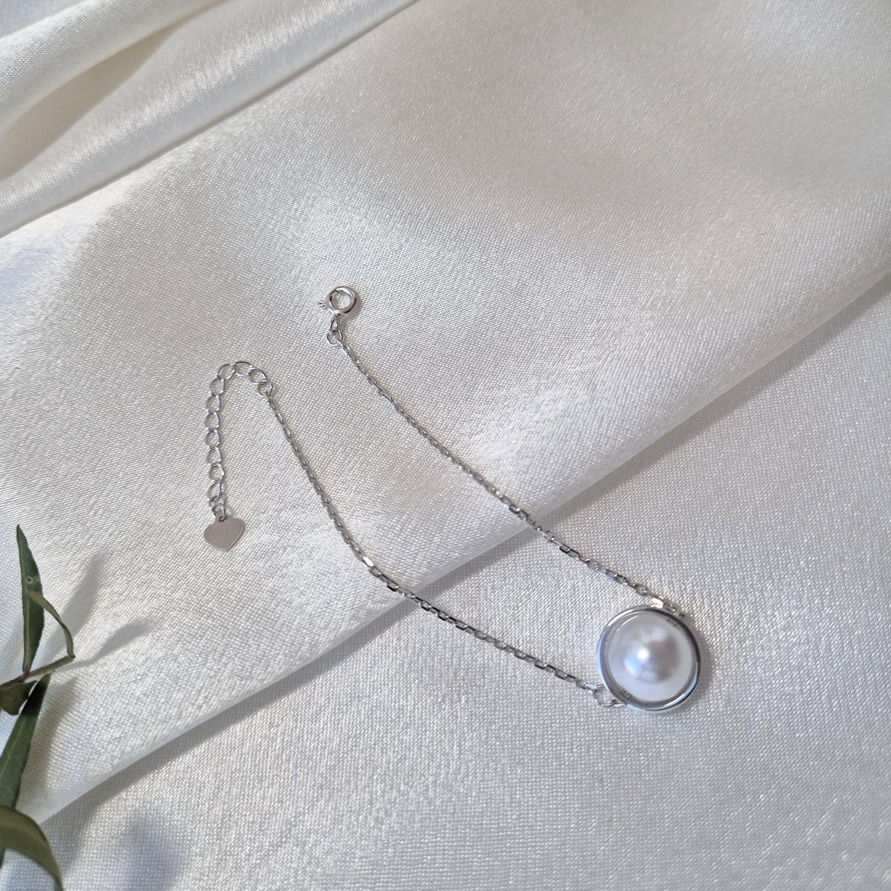 Браслет с жемчужиной серебро 925 пробы родированное 2,21 г 16-19 см (вс708г)