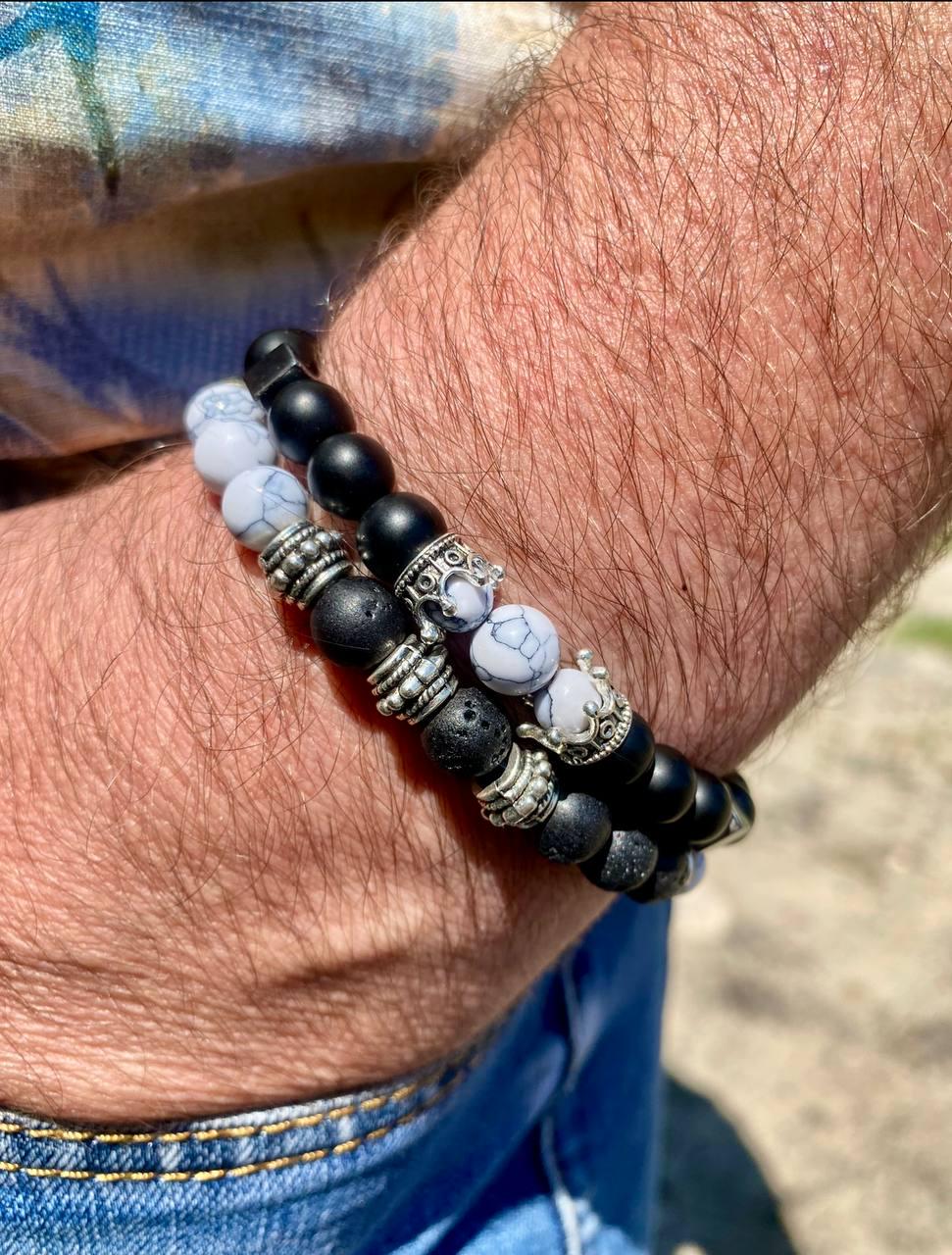 Браслет LITAURS из натурального камня дополнен металлическими вставками 2 шт. М 15-17 см (240714) - фото 2