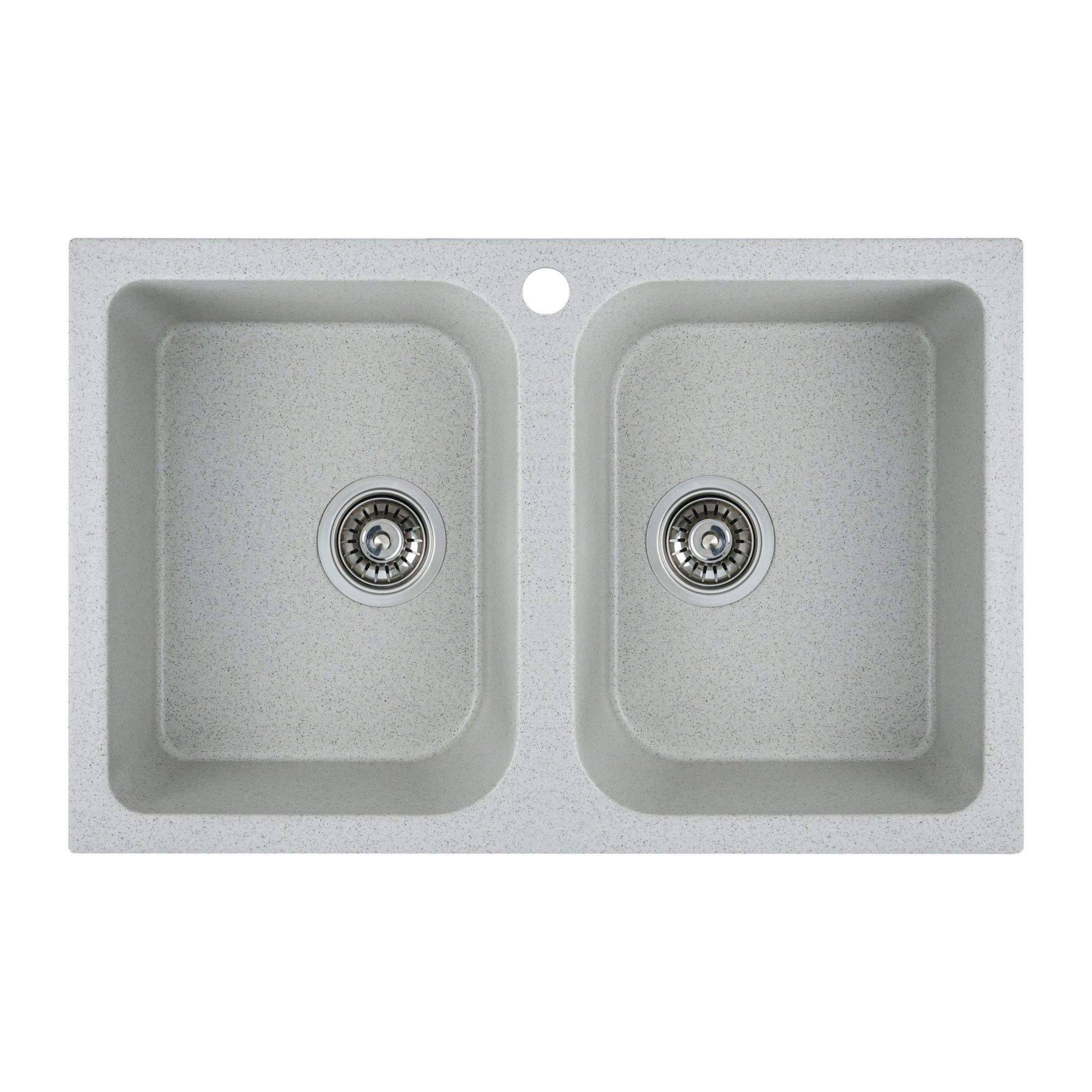 Мойка для кухни гранитная Platinum 7648W TWIN глянцевая Топаз