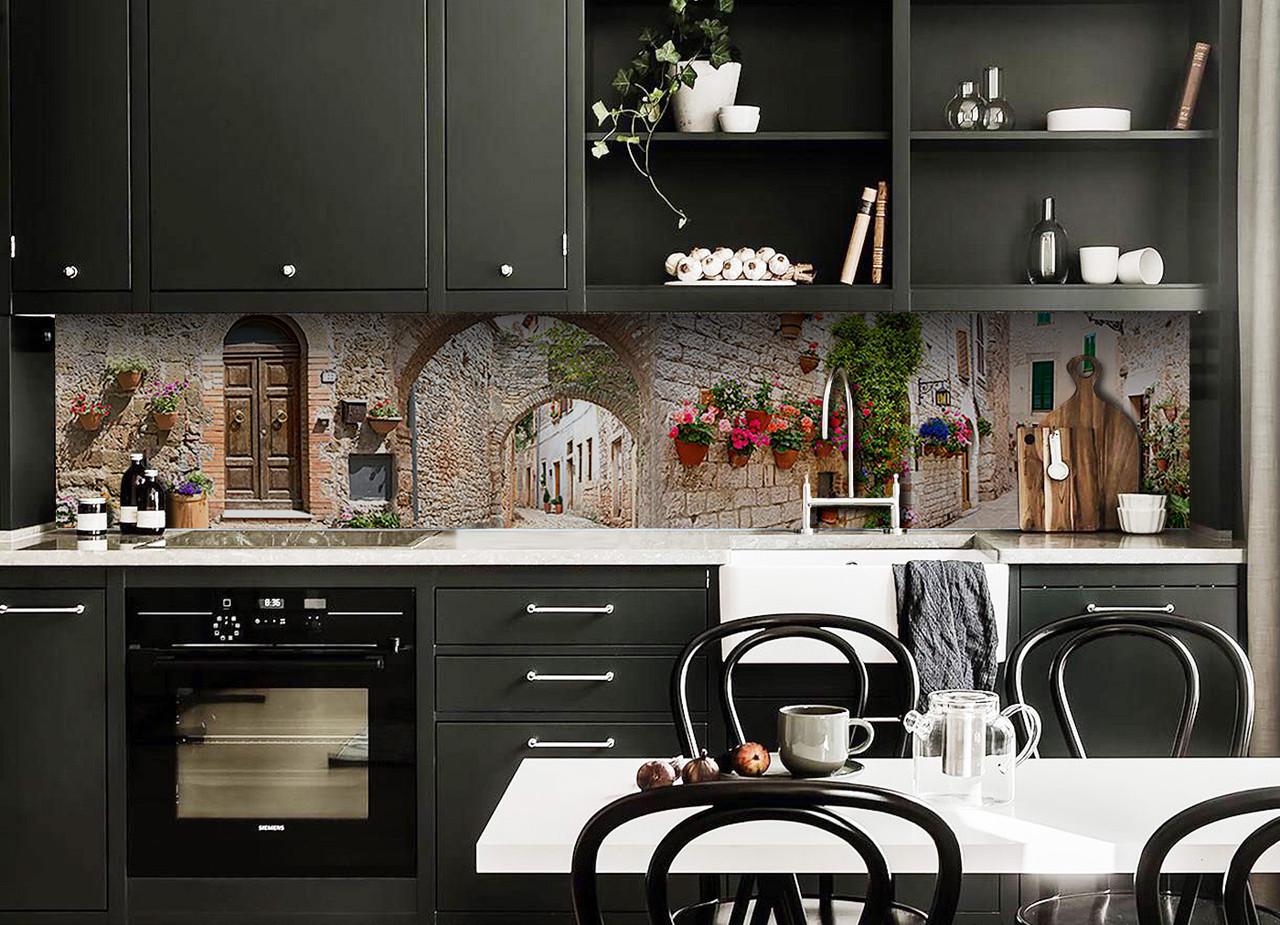 Кухонный фартук Каменные арки Прованс из самоклеящейся виниловой пленки 60х250 см Коричневый