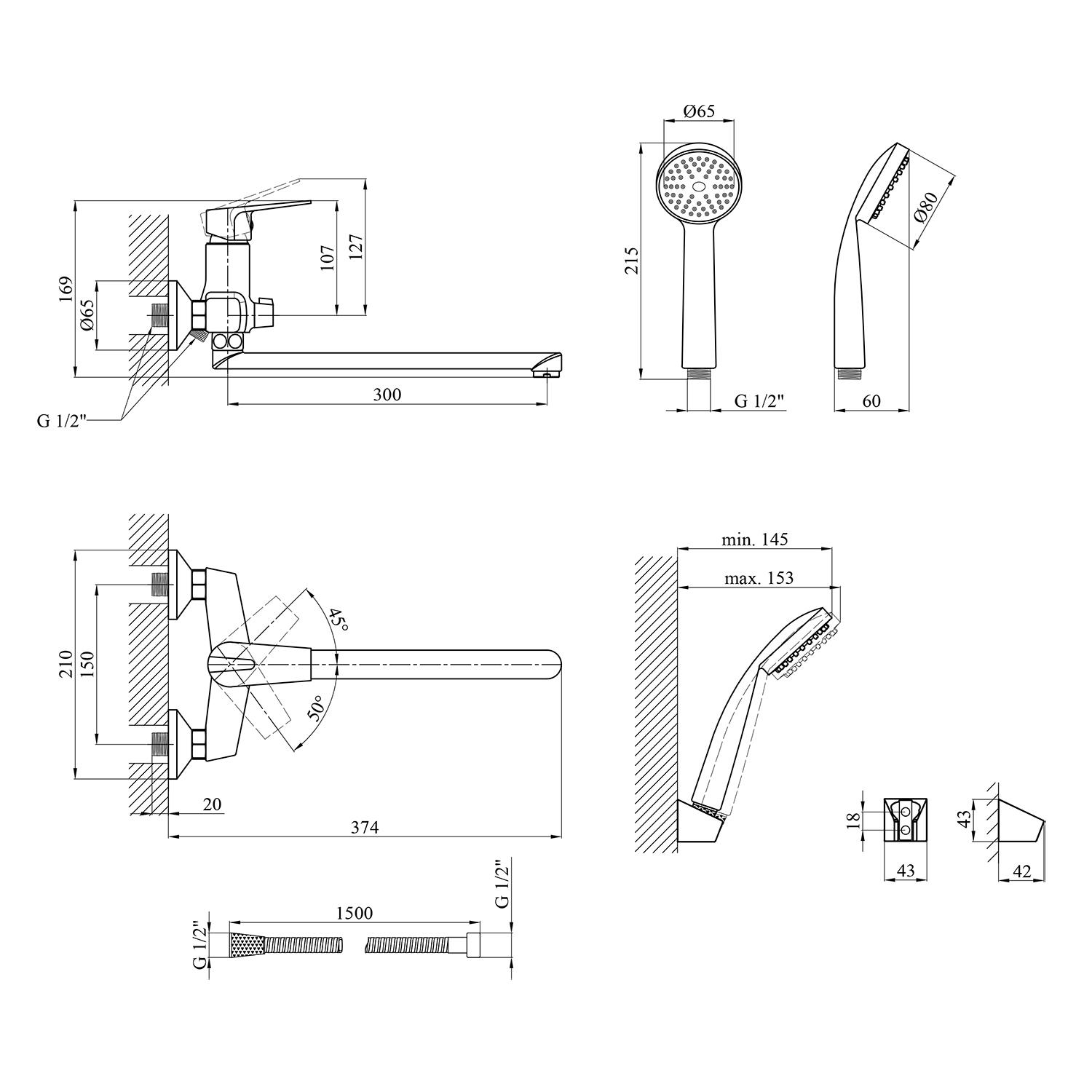 Смеситель для ванны Kroner KRM Odra C070 и смеситель для раковины Kroner KRM Odra C010 - фото 3