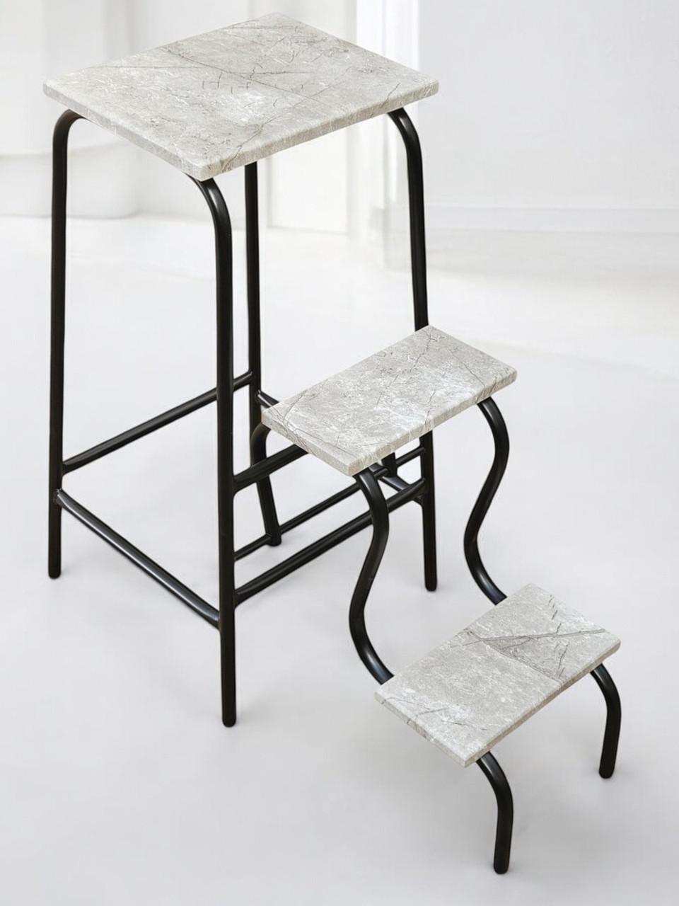 Табурет-драбинка Наша Ковка 65 см Чорний/Світлий мармур (20981808)