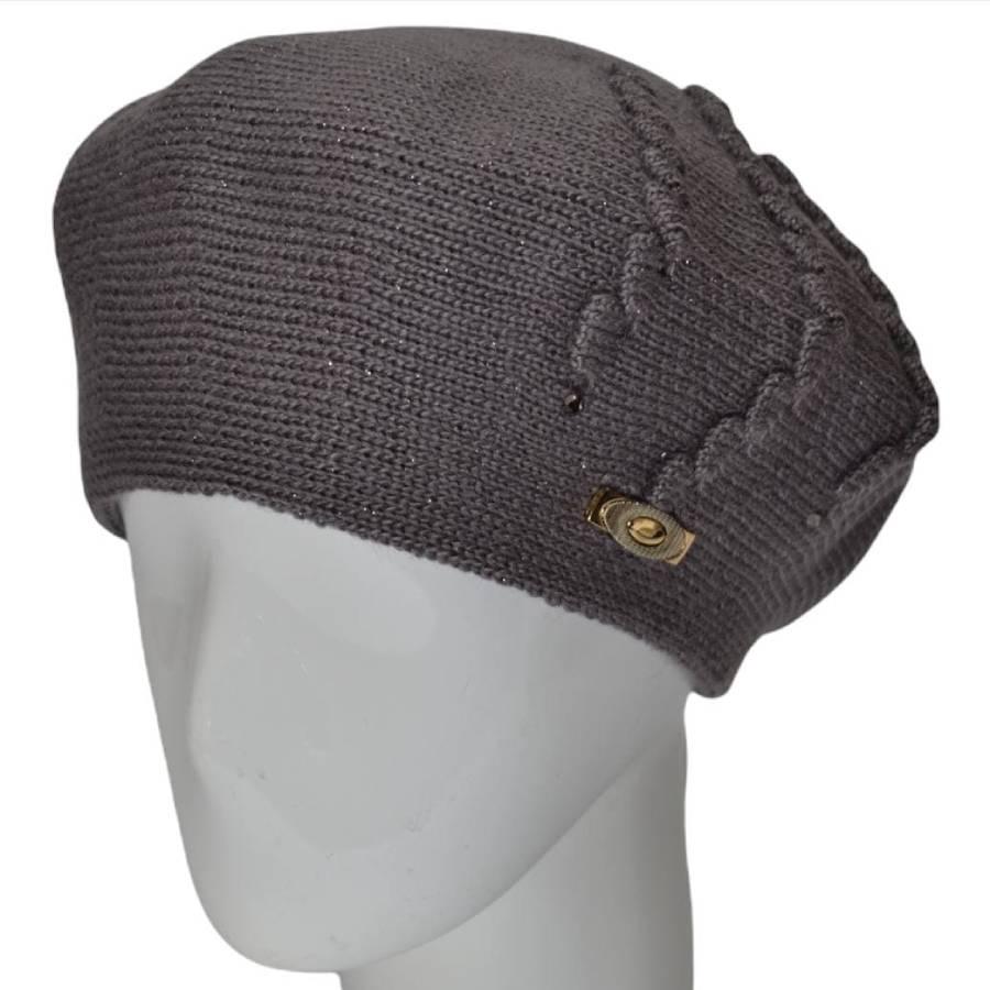 Берет женский Lirus Олеся из шерсти двойной с узором и люрексовой нитью Темно-серый