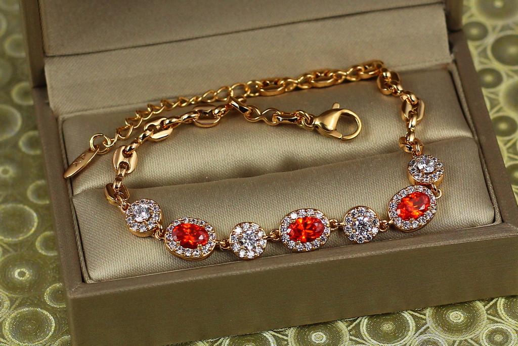 Браслет Xuping Jewelry Малинки с красными камнями с кругами 17,5 см х 7 мм Золотистый (2313059890)