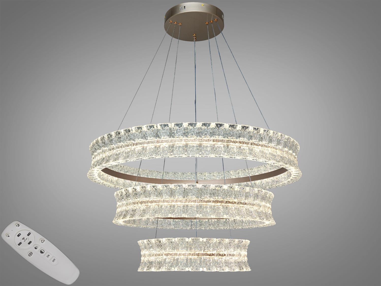 Люстра подвесная LED Diasha 3 кольца пульт 122 Вт Шампань (MD3529/800+600+400CG)