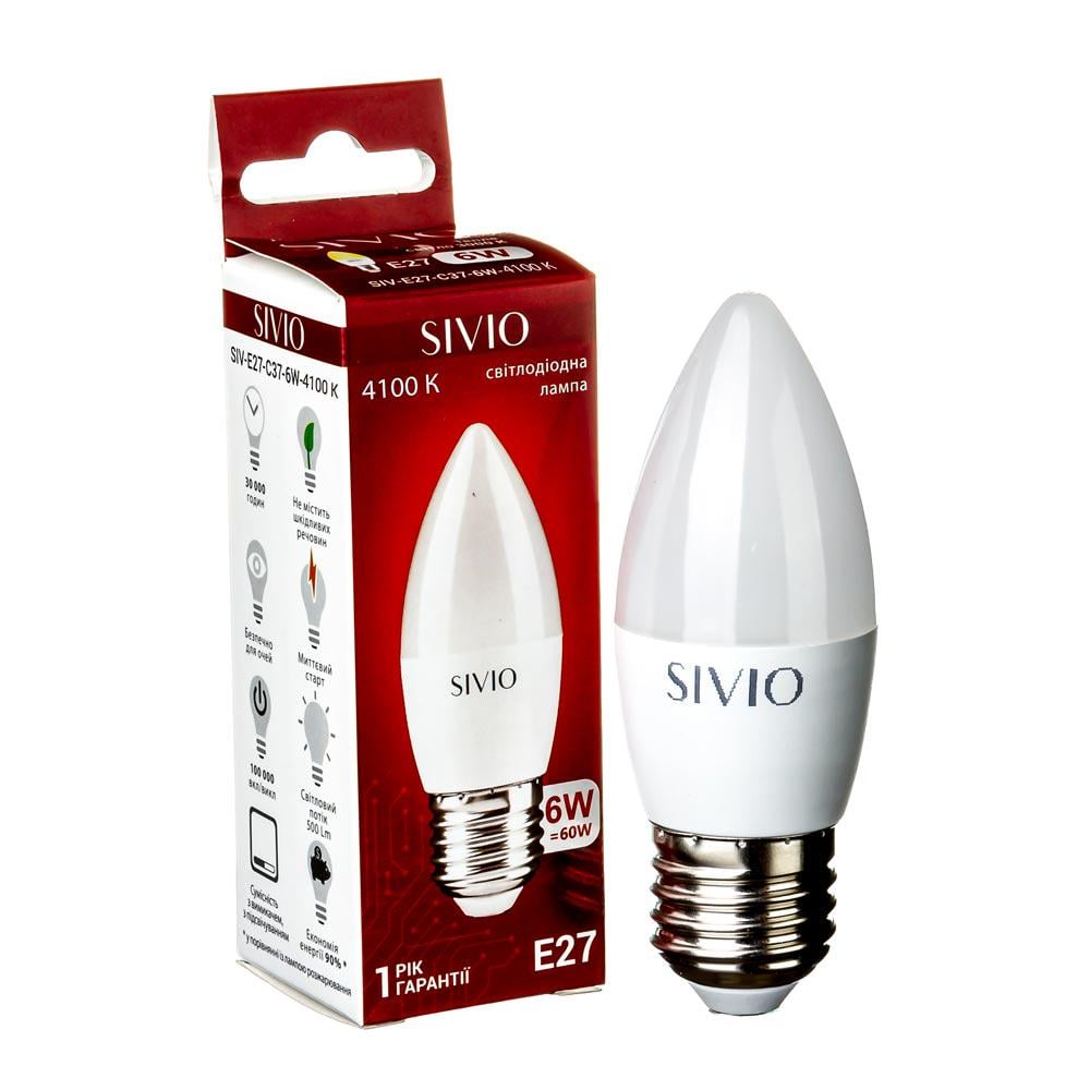 Лампа LED SIVIO Е27 С37 нейтральная 6 W 4100К Белый