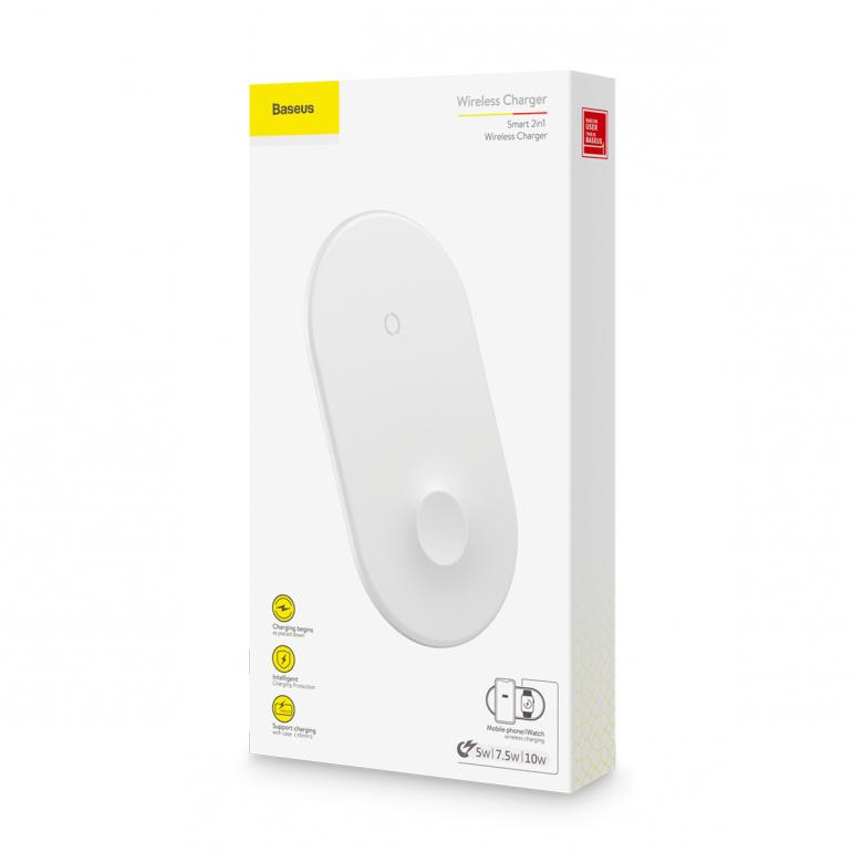 Зарядка бездротова Baseus Smart 2in1 WX2IN1P20-02 Білий (435848468) - фото 7