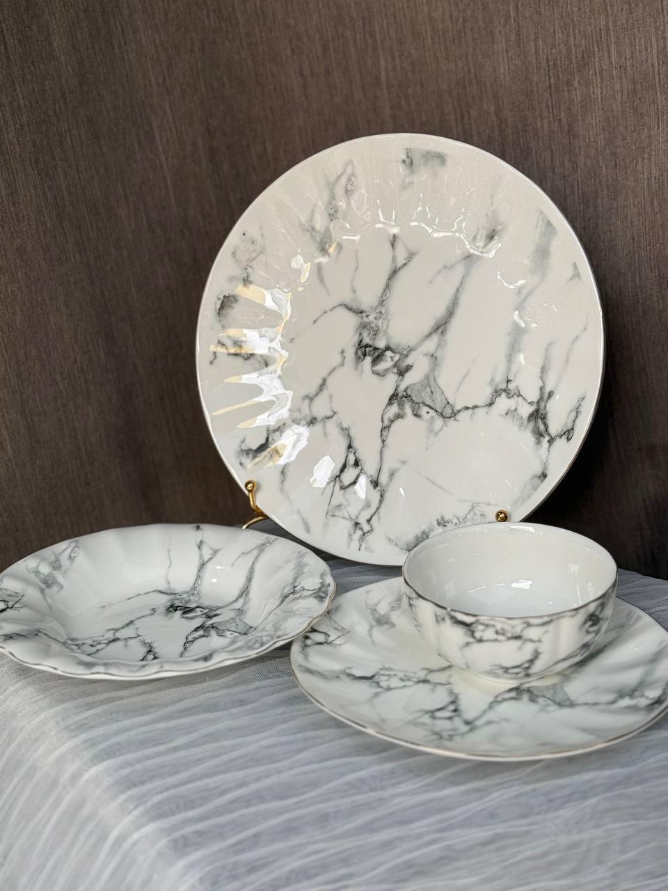 Столовий сервіз TS Kitchen Marble керамічний 6 персон 24 предмети мармур Білий (HP26472)