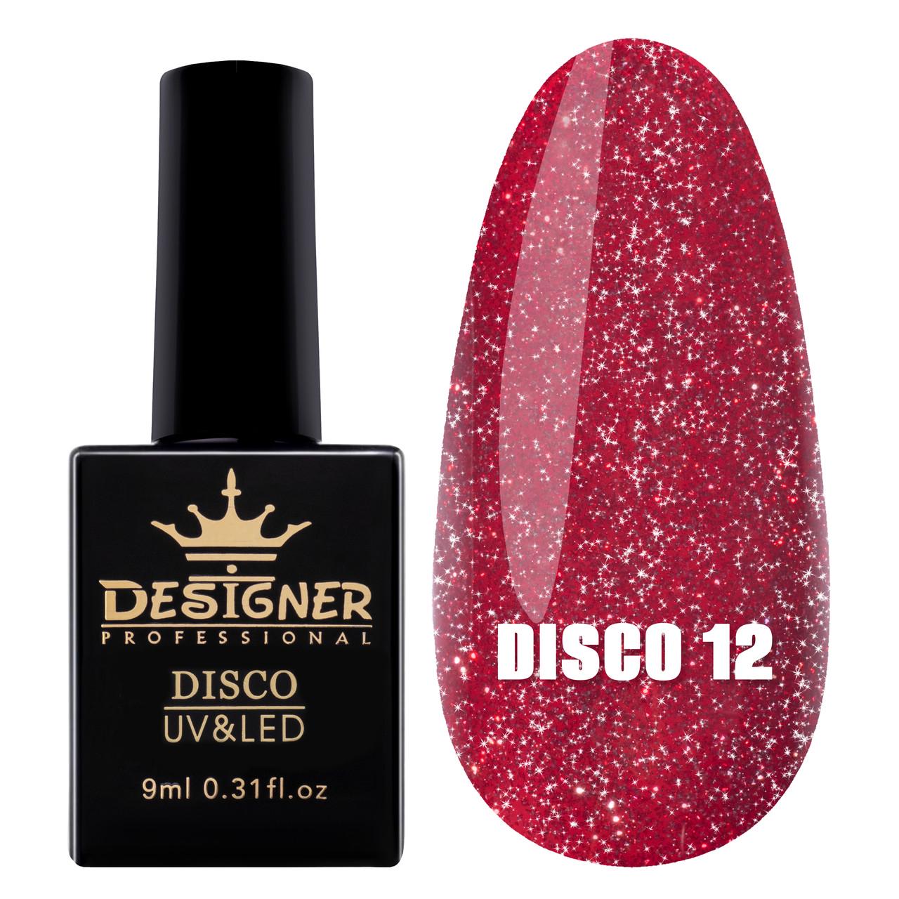 Гель-лак светоотражающий Disco Gel Polish Дизайнер для ногтей с блестками 9 мл Вишневый №12