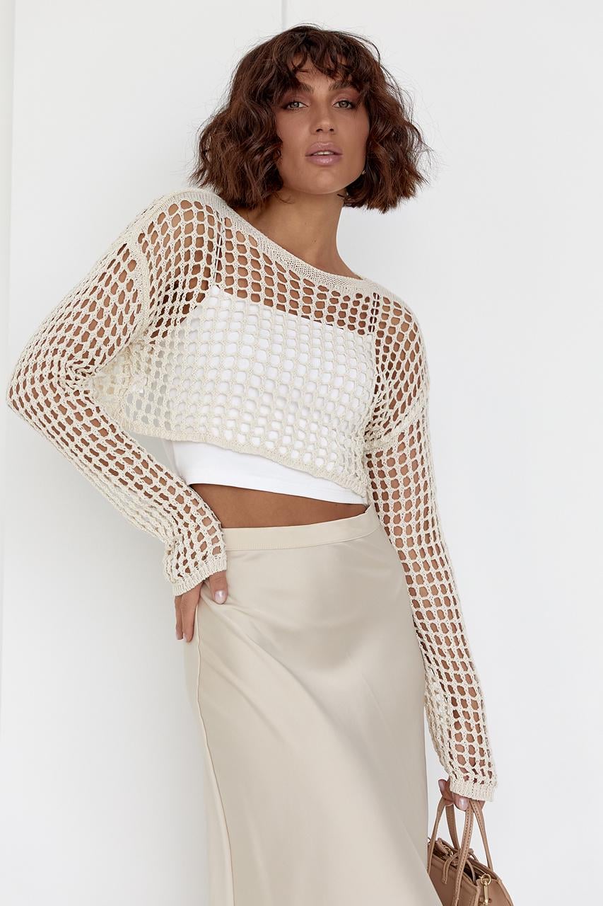 Кофта вязаная короткая oversize L Бежевый (11643907)