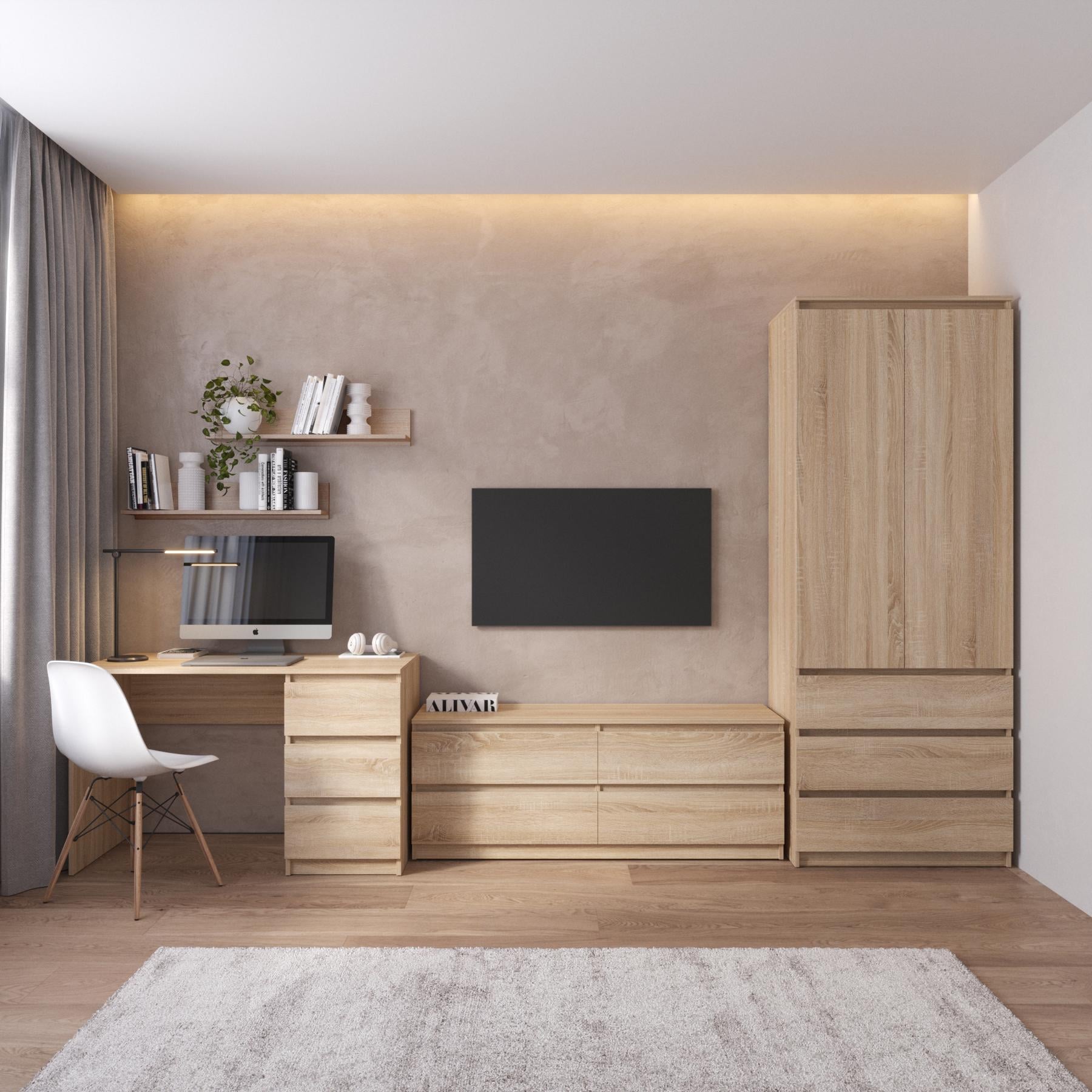 Комплект мебели для дома Astor шкаф/стол/тумба ТВ/полки 3403х600х2117 мм Дуб Сонома
