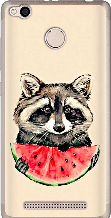 Чехол на Xiaomi Redmi 3x Енотик с арбузом (4605u-441-42517)
