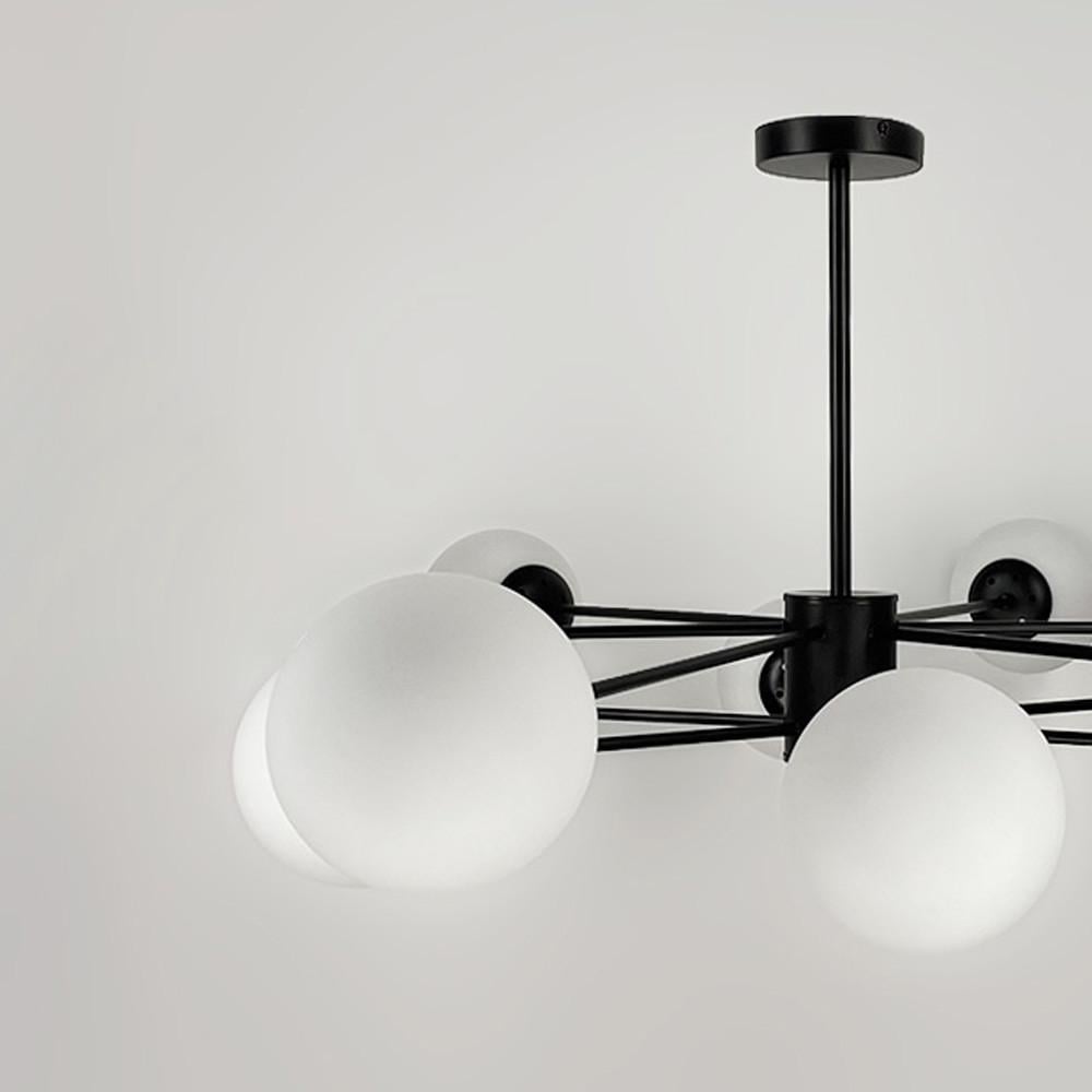 Люстра мінімалістична на 10 білих матових плафонів Чорний (CD 111/10 BK) - фото 4 Люстра мінімалістична на 10 білих матових плафонів Чорний (CD 111/10 BK) - фото 4