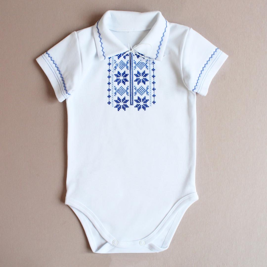 Боди-вышиванка для мальчика с синей вышивкой 86-92 см 18-24 мес Белый (1809724182)