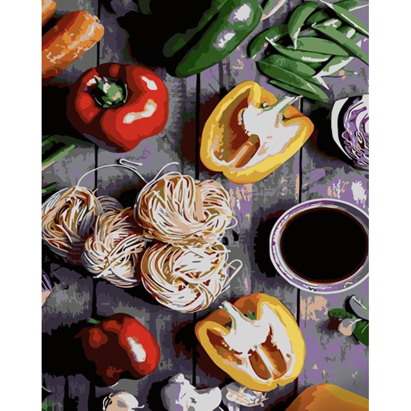 Картина по номерам Strateg Премиум Ассорти из перцев с лаком 40х50 см (GS1394)