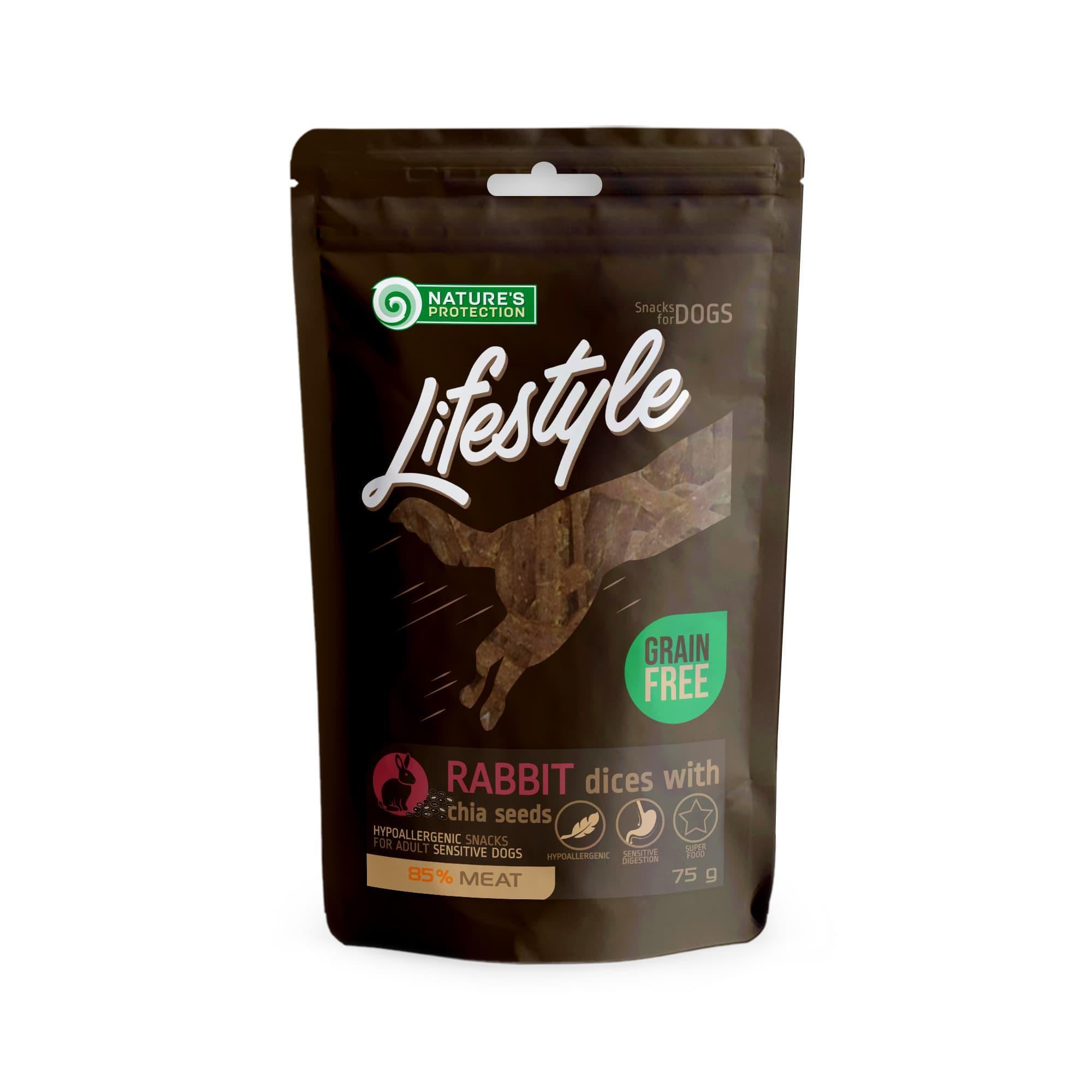 Ласощі для собак Nature's Protection Lifestyle soft rabbit dices with chia seeds 75 г
