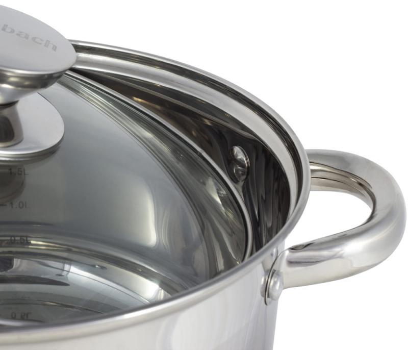 Набір каструль Ofenbach Casserole з нержавіючої сталі зі скляними кришками 1,1/1,7/ 2,4 /3,4 л - фото 4 Набір каструль Ofenbach Casserole з нержавіючої сталі зі скляними кришками 1,1/1,7/ 2,4 /3,4 л - фото 4