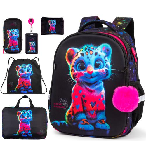 Ортопедический школьный рюкзак 6 в 1 для девочки School Standard 38х30х18 см с Тигром в 1 класс (SET 170-64)