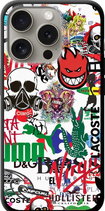 Чехол на iPhone 15 Pro Many different logos (4022b-3096-42517)