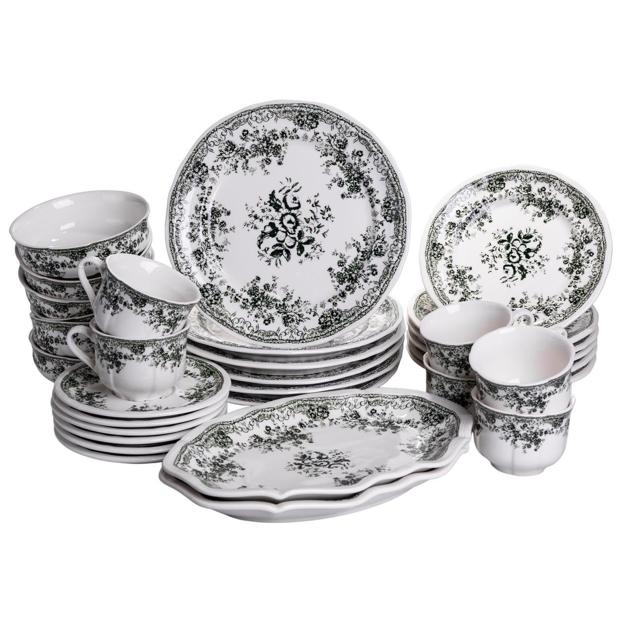 Столовый набор посуды Vintage Elegant 32 предмета на 6 человек фарфоровый Черный (YY78-7A)