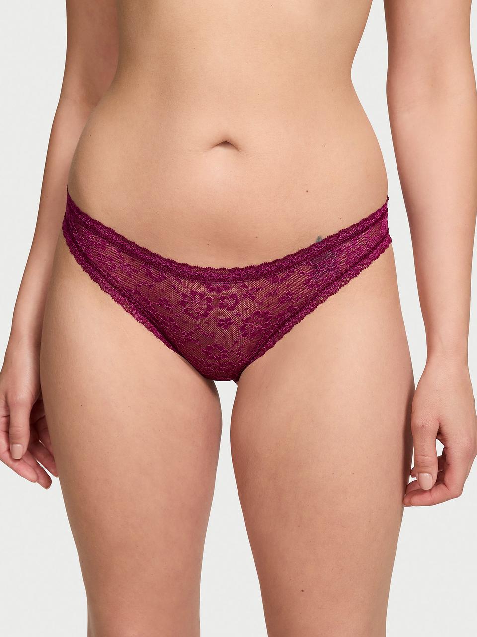Трусики женские Victoria's Secret Lace Bikini XL Бордовый (34312955164355)