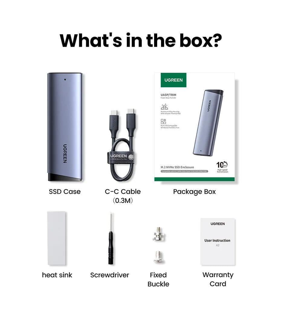 Зовнішній SSD курпус UGREEN M.2 NVMe USB 3.2 Gen2 10 Гбіт/с алюмінієвий Сірий (35267) - фото 4 Зовнішній SSD курпус UGREEN M.2 NVMe USB 3.2 Gen2 10 Гбіт/с алюмінієвий Сірий (35267) - фото 4