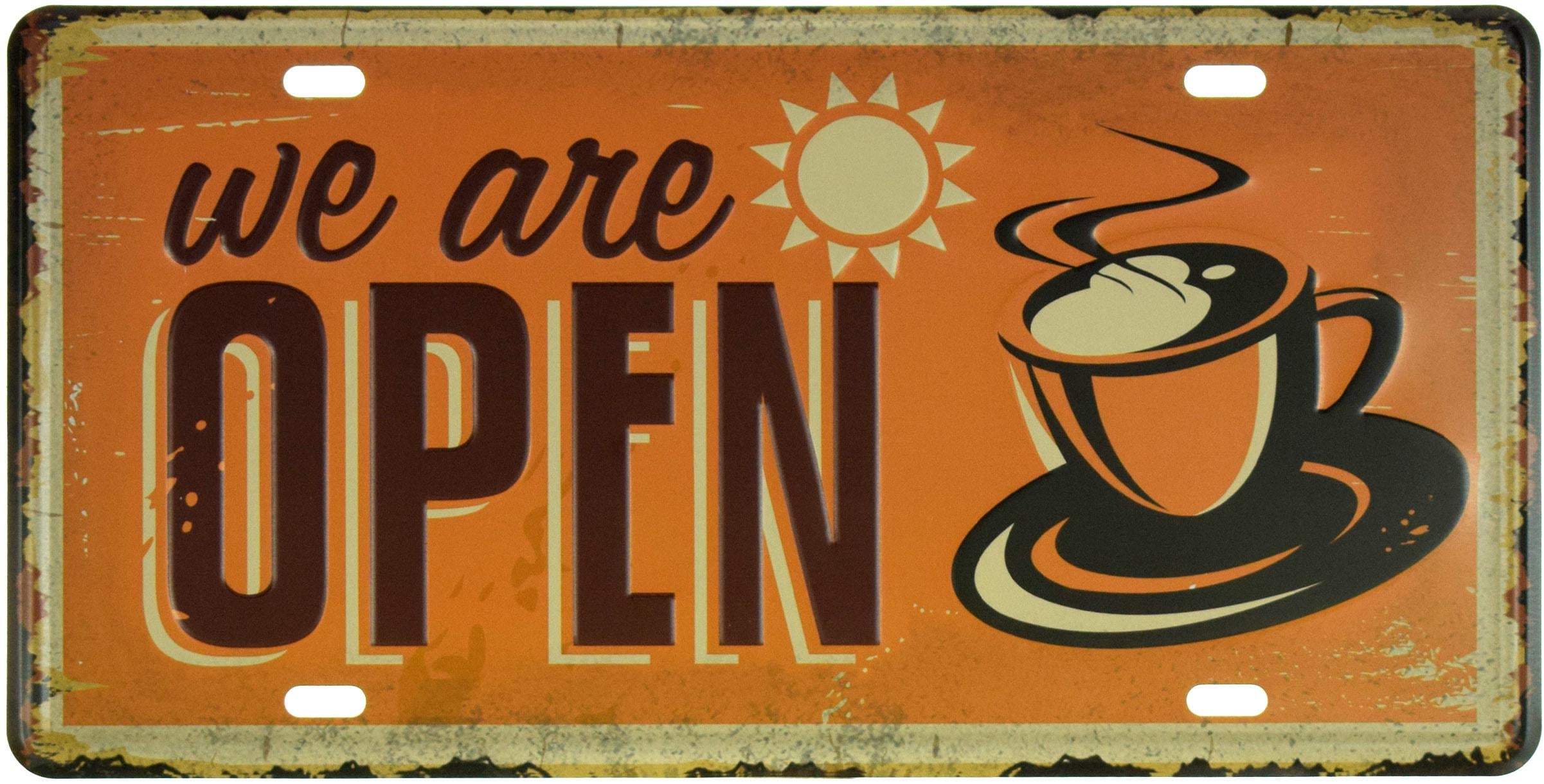 Табличка металева Ми Відчинені Кава/We Are Open Coffee 15x30 см
