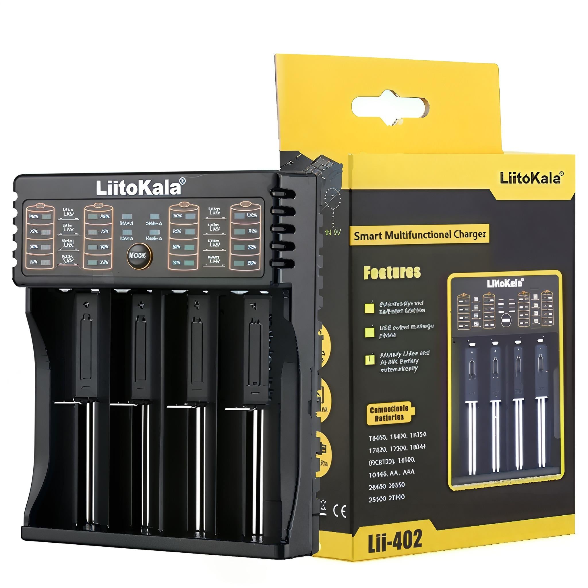 Зарядное устройство для аккумуляторов LiitoKala для 18650/AA/AAA/Li-Ion/Ni-MH/Ni-Cd с дисплеем и функцией Power Bank Черный (6652)