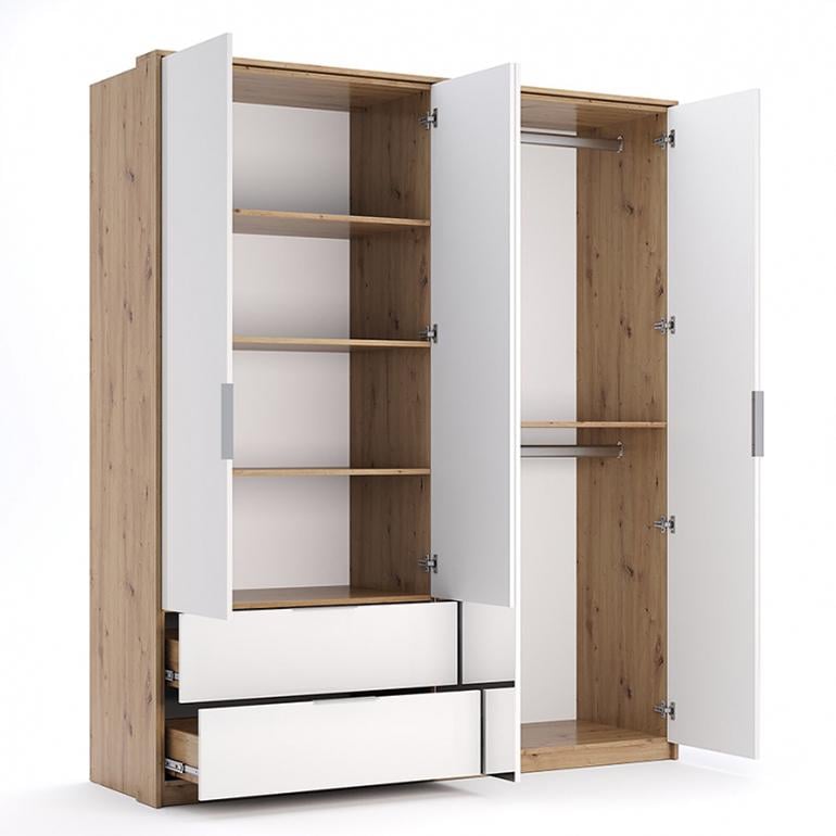 Шафа чотиридверна для одягу MiroMark 4Д2Ш Реймонд ламінована ДСП/дзеркало 550х550х2122 мм Дуб артізан/Білий (46091) - фото 4 Шафа чотиридверна для одягу MiroMark 4Д2Ш Реймонд ламінована ДСП/дзеркало 550х550х2122 мм Дуб артізан/Білий (46091) - фото 4