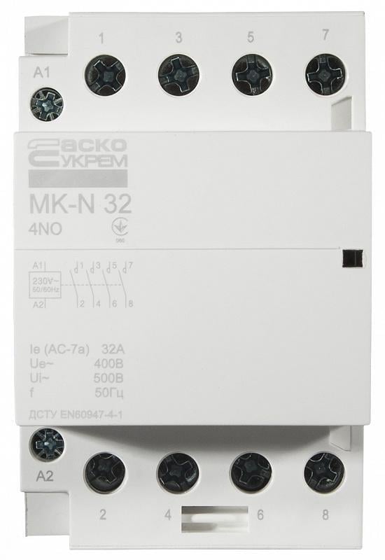 Контактор модульний АСКО MK-N 4P 32A 4NO (A0040030032) - фото 1 Контактор модульний АСКО MK-N 4P 32A 4NO (A0040030032) - фото 1