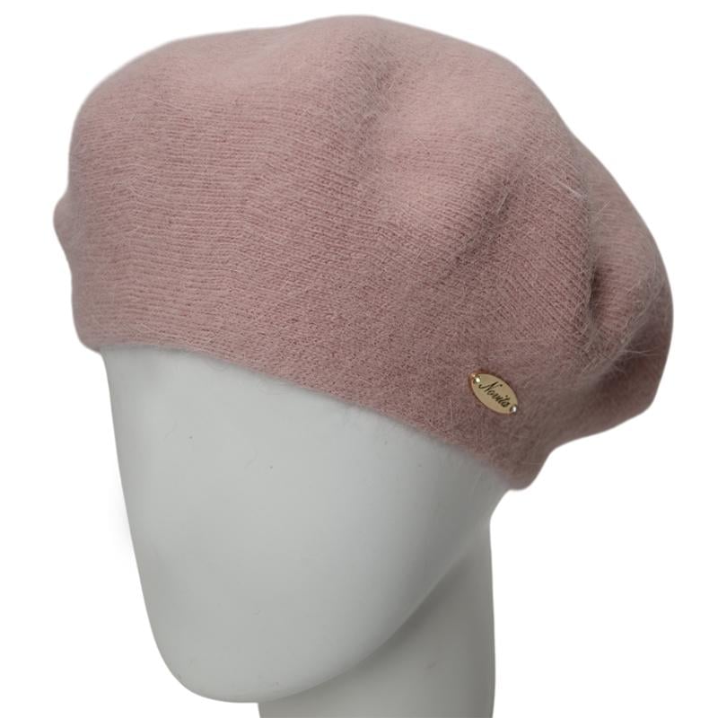 Берет женский Novita Молли ангоровый двойной теплый зимний Пудровый