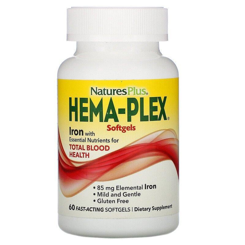 Вітаміни із залізом Nature's Plus Hema-Plex 60 желатинових капсул - фото 1