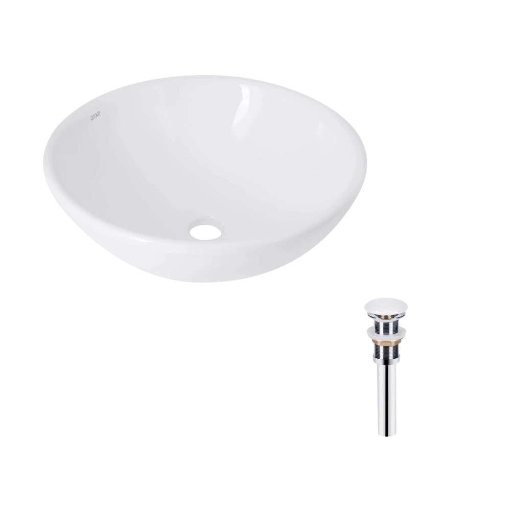 Раковина накладная Qtap Owl 400х400х155 мм круглая с донным клапаном White (47319)