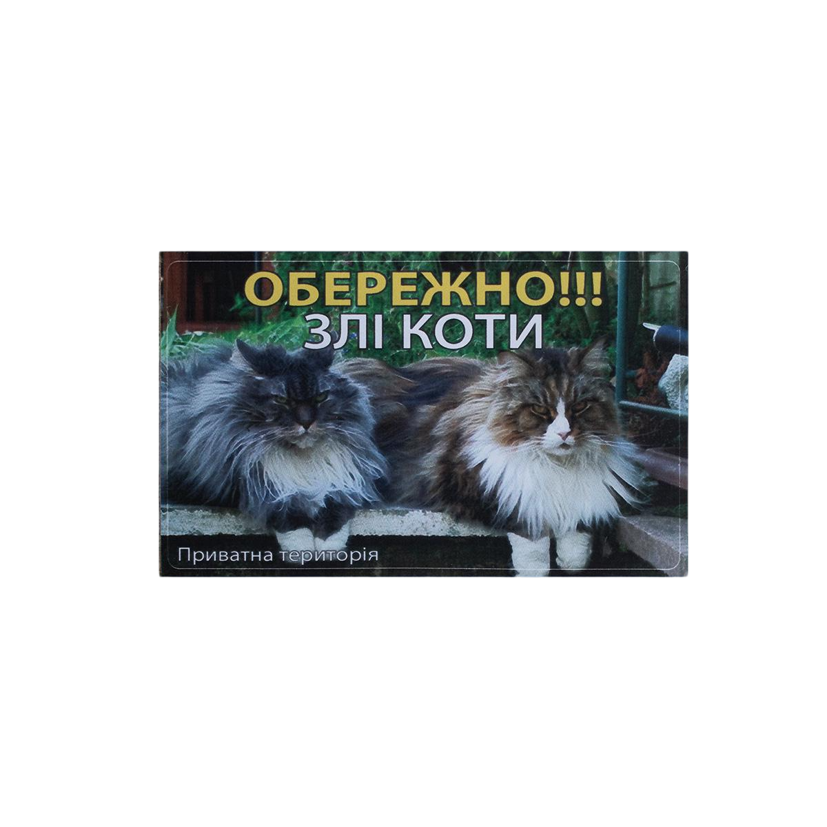 Табличка 128 "Обережно, злі коти" 20х12 см (00000002076) - фото 1