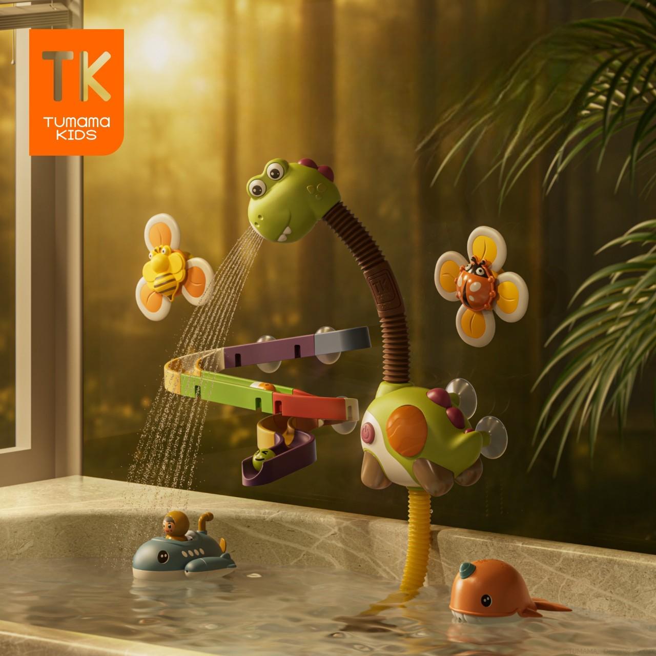 Набір ігровий для ванни Tumama веселий динозавр з водяним душем Різнокольоровий - фото 2