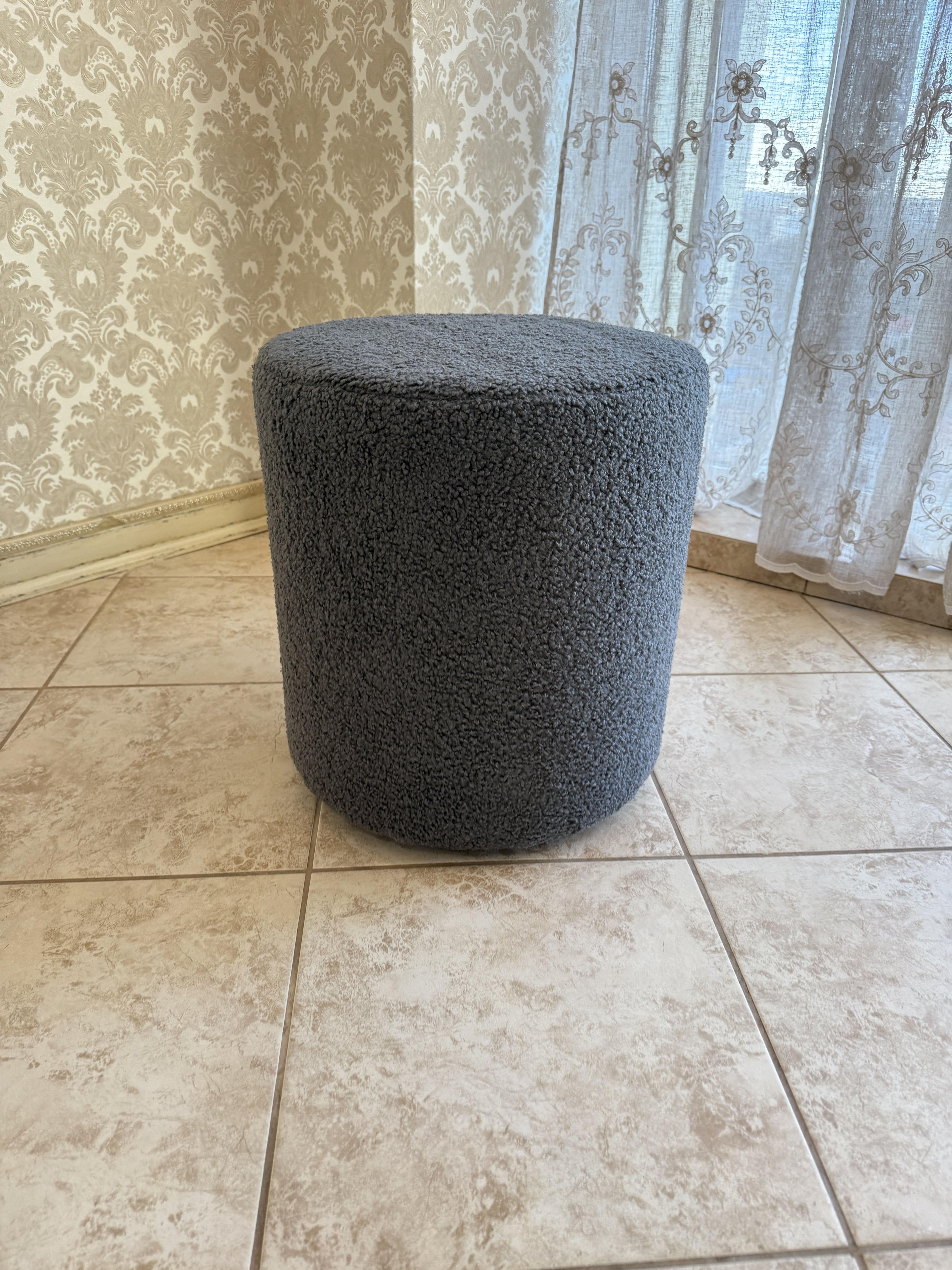 Пуф круглый велюровый Тедди 380х420 мм Темный-серый (54545)