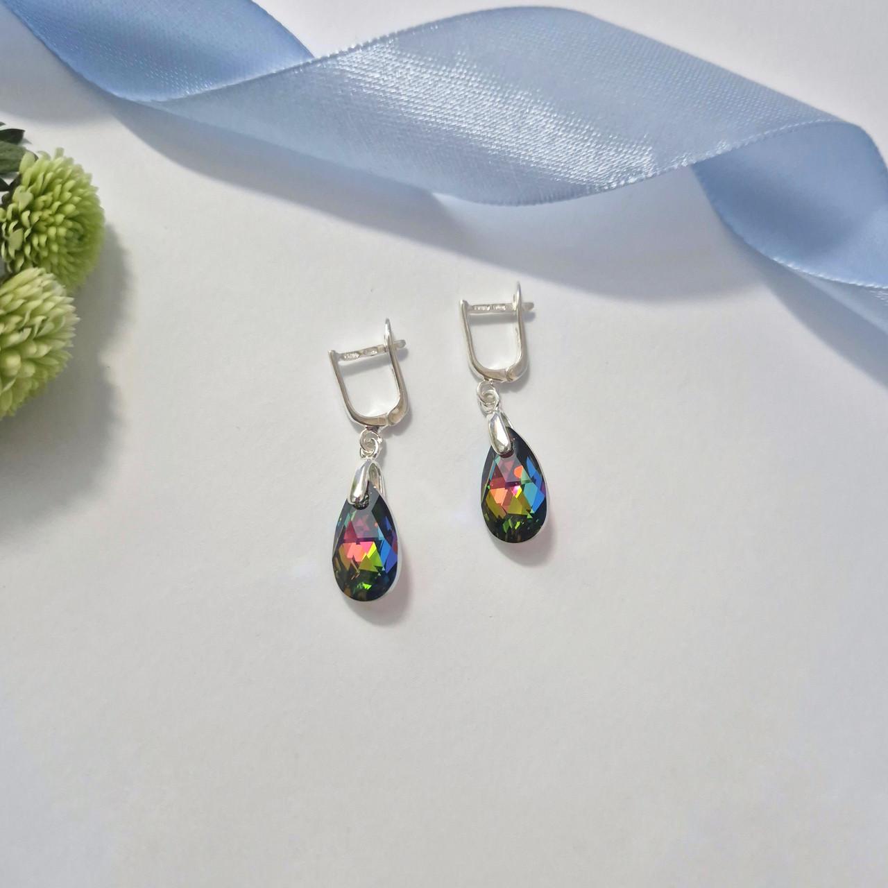 Сережки крапельки з каменями сваровськи срібло 925 проби 3,80 г (56106-16) - фото 3