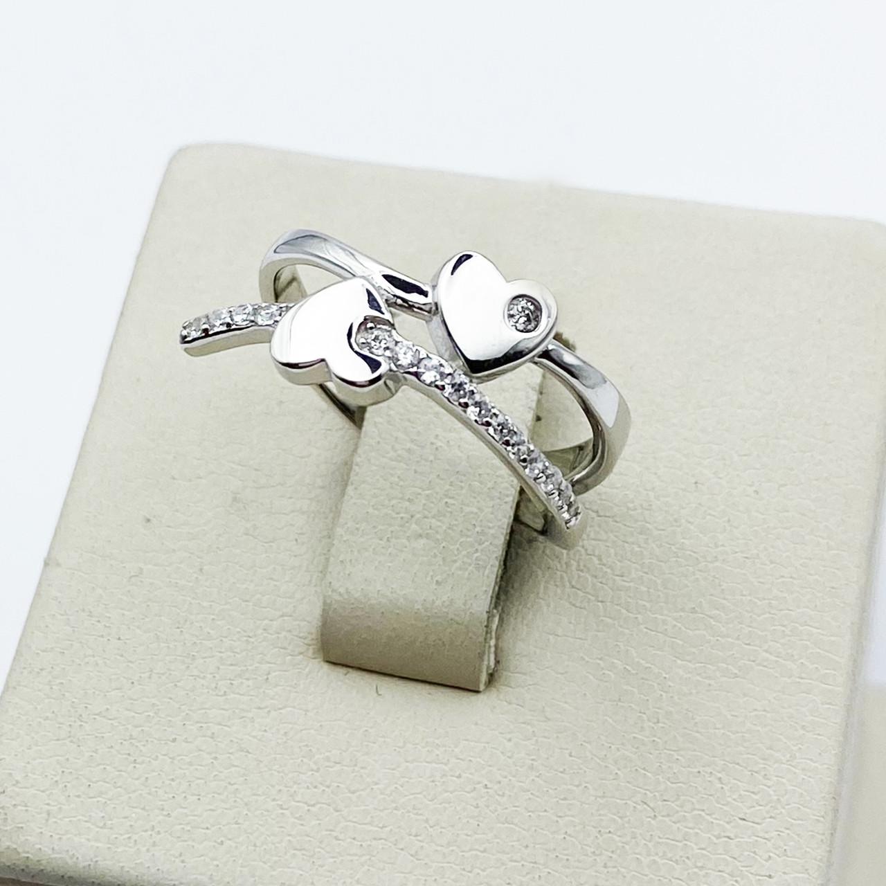 Кольцо серебряное Два сердца с кубическим цирконием р. 17,5 2,63 г (1880201721)