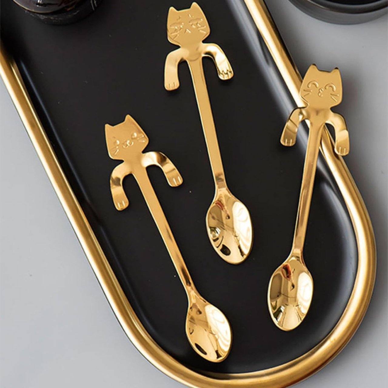 Чайная ложка с держателем на чашку в виде кота Золотистый (13949179) - фото 5