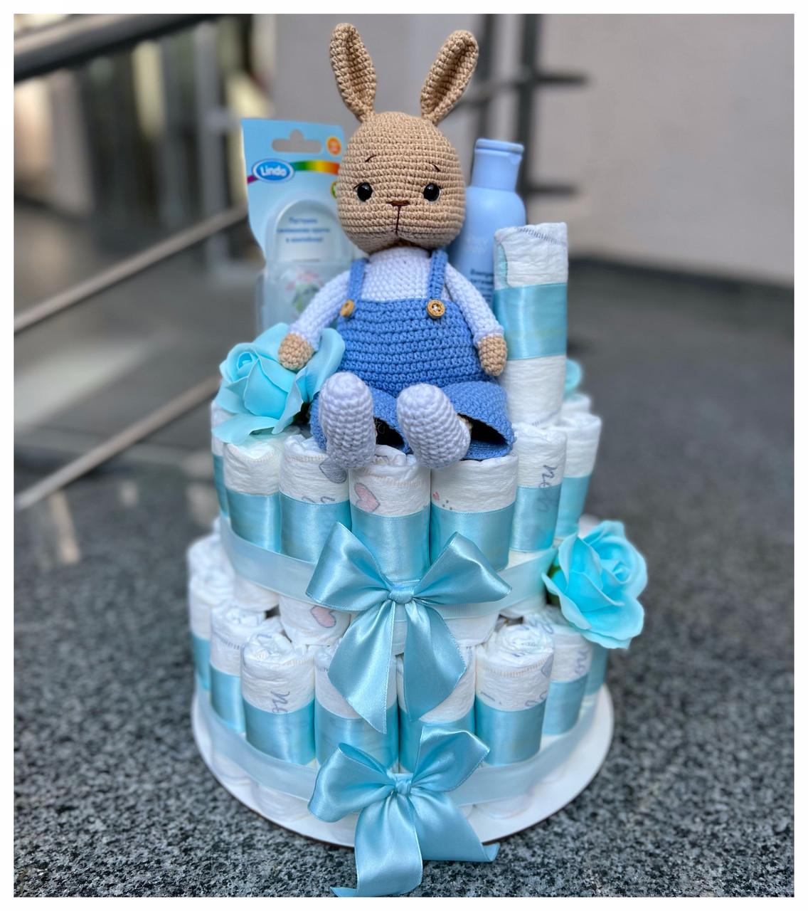 Букет з памперсів на виписку з пологового будинку для новонародженого Блакинтний (1963545355)