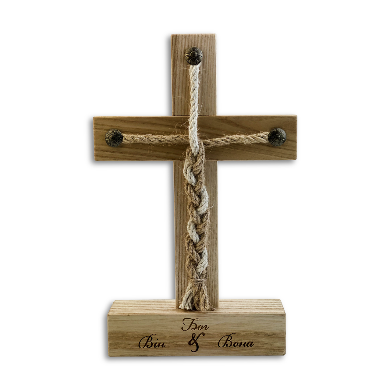 Хрест на підставці декоративний "Він-Бог-Вона" Натуральний (хрпх0010)
